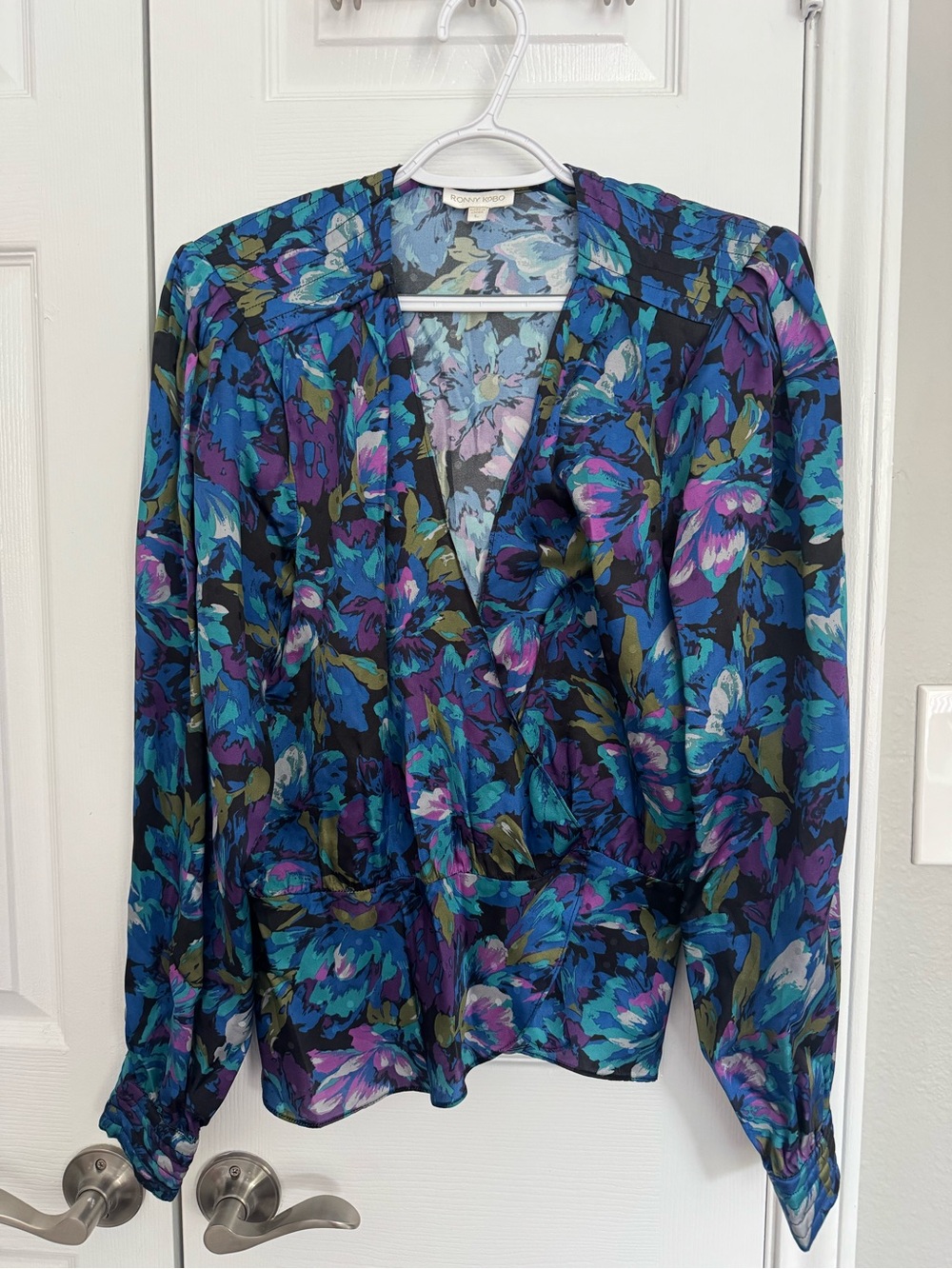 Ronny Kobo Floral Structured Shoulder Padded Peplum Blouse